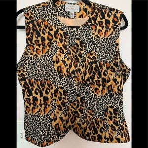 Womens | Silk Leopard Buttoned Blouse Sleeveless Black Brown Orange Size 8